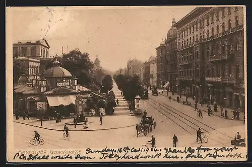 AK Hannover, Georgstrasse mit Cafe Kröpcke