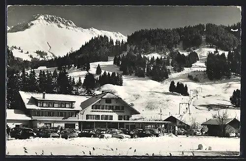 AK Fribourg /Lac Noir, Hôtel Restaurant Gypsera der Familie Nussbaumer im Schnee