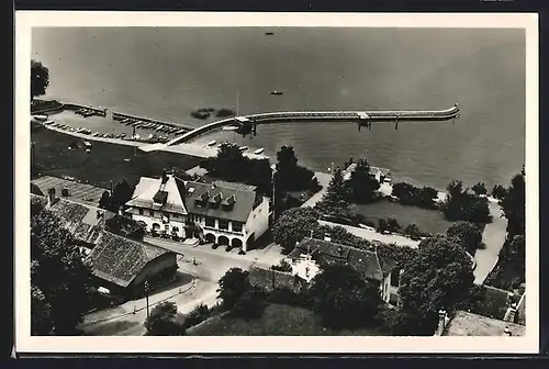 AK Murten, Hôtel du Bâteau von Fam. Lehmann, Fliegeraufnahme