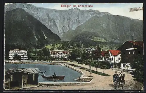 AK Bönigen am Brienzersee, Uferpartie mit Pferdewagen