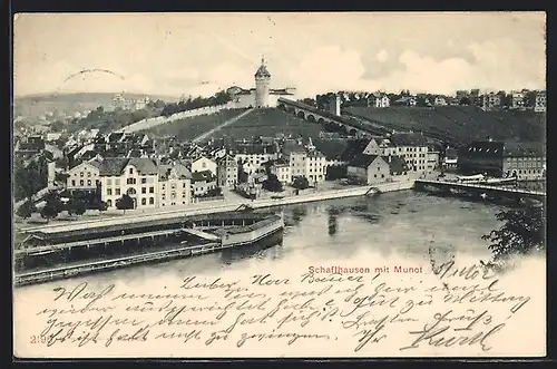 AK Schaffhausen, Uferpartie mit Munot