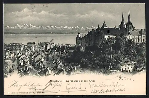 AK Neuchatel, Le Chateau et les Alpes, Bonne Année