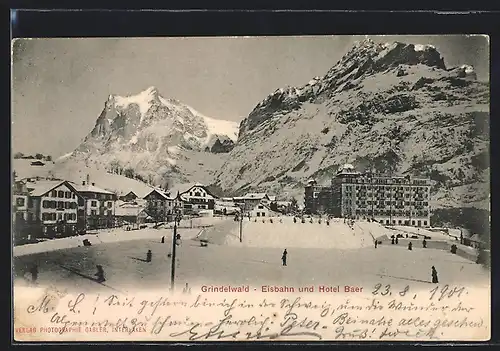 AK Grindelwald, Eisbahn und Hotel Baer
