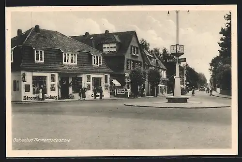 AK Timmendorferstrand, Strassenpartie mit Gemischtwarenhandlung