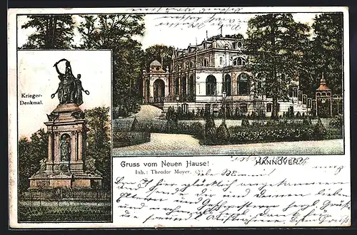 Lithographie Hannover, Kriegerdenkmal, Neues Haus
