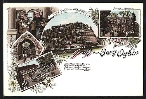 Lithographie Oybin, 4 Ortsansichten & Mönche