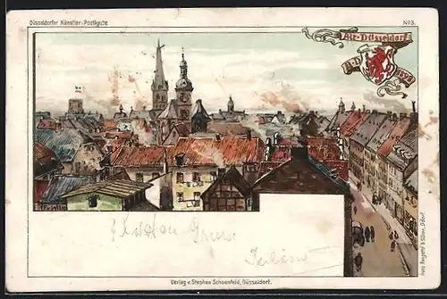 AK Alt-Düsseldorf, Ortsansicht mit Kirchen 1898