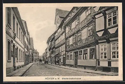 AK Höxter a. W., Westerbachstrasse mit Friseursalon