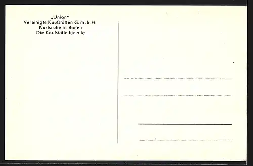 AK Karlsruhe in Baden, Union Vereinigte Kaufstätten G.M.B.H., Strassenbahn