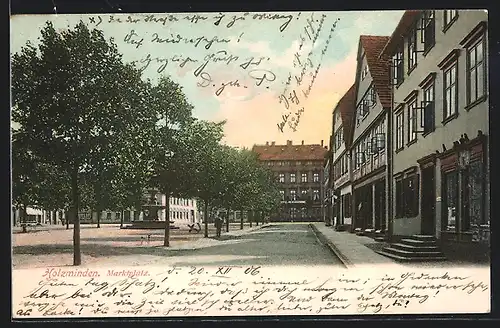 AK Holzminden, Marktplatz mit Brunnen