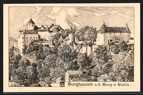 Künstler-AK Burghausen a. S., Burg von Osten gesehen