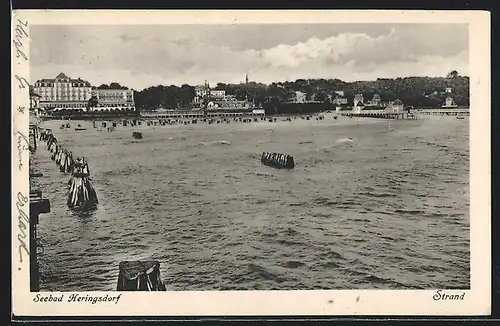 AK Heringsdorf / Seebad, Blick vom Meer zum Strand