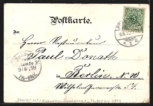 Lithographie Müngsten a. d. W., Kaiser Wilhelm-Brücke, Eselritt