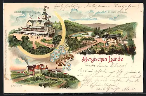 AK Müngsten /Bergisches Land, Schloss Küppelstein, Schloss Burg, Ortspartie