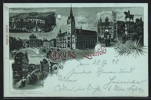 Lithographie Elberfeld, Rathaus mit Neumarkt, Döppersberg
