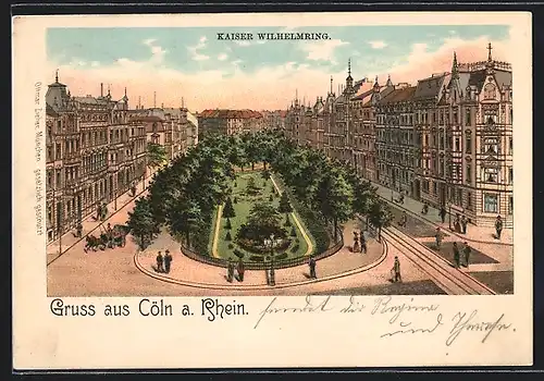 Lithographie Köln-Neustadt, Kaiser Wilhelmring mit Anlagen und Gebäuden