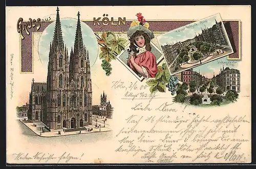 Lithographie Köln, Dom, Kaiser Wilhelm-Ring, Hohenstaufen Ring