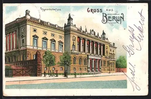 Lithographie Berlin, Ansicht vom Abgeordnetenhaus, Prinz-Albrecht-Strasse