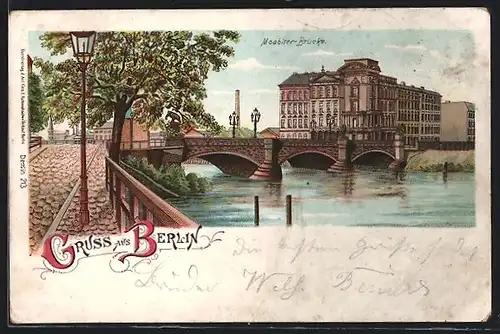 Lithographie Berlin-Tiergarten, Blick zur Moabiter Brücke