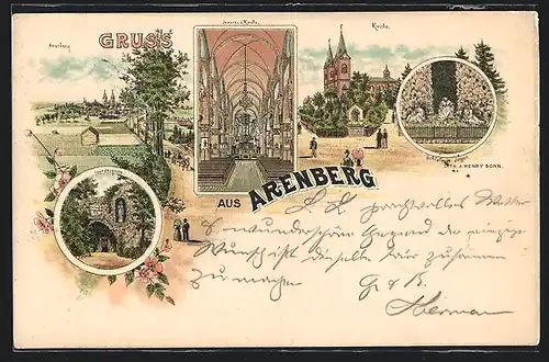 Lithographie Arenberg, Kirche, Innenansicht, Schlafende Jünger