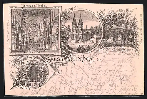 AK Arenberg, Kirche Innen- und Aussenansicht, Schlafende Jünger, Oelberg