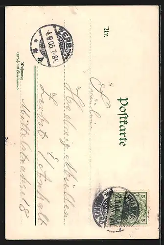 Lithographie Frankfurt a. M., Flusspartie mit Brücke