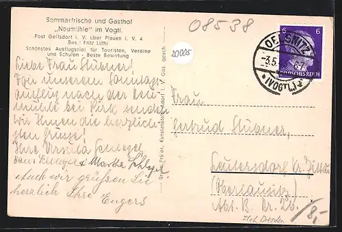 AK Neumühle / Kemnitztal, Blick zum Gasthof, Gedicht