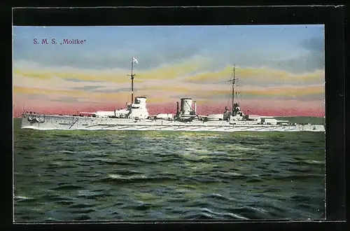 AK Kriegsschiff SMS Moltke im Abendlicht