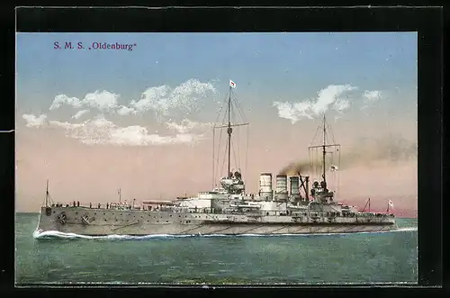 AK S. M. S. Oldenburg auf dem Wasser