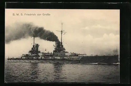 AK S.M.S. Friedrich der Grosse, das Kriegsschiff in Fahrt