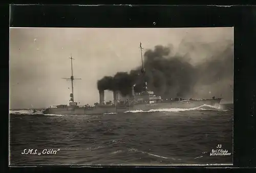 AK S. M. S. Cöln in voller Fahrt