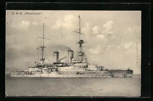 AK S. M. S. Wittelsbach im Wasser