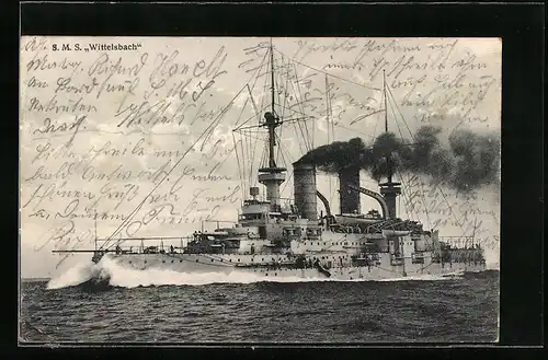 AK S. M. S. Wittelsbach in voller Fahrt