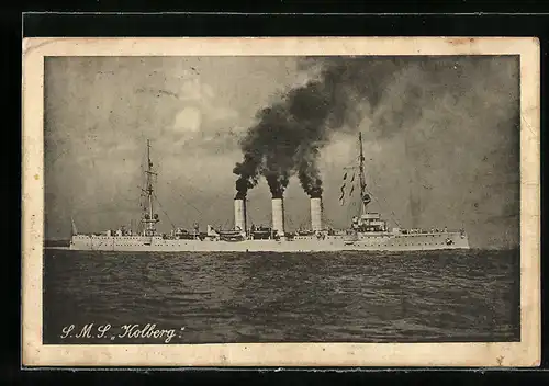AK Kriegsschiff SMS Kolberg gibt Volldampf