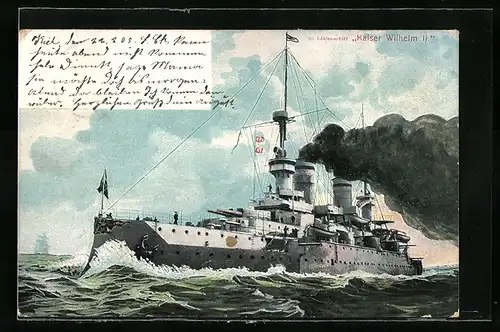 AK Linienschiff Kaiser Wilhelm II. in voller Fahrt
