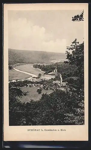 AK Schönau b. Gemünden a. Main, Ortsansicht aus der Vogelschau