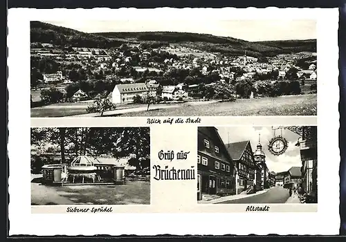 AK Brückenau, Altstadt, Siebener Sprudel, Stadtansicht