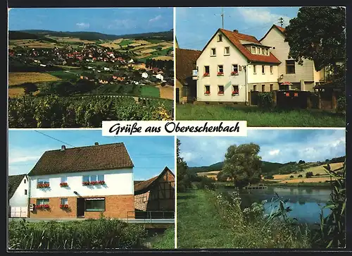 AK Hammelburg-Obereschenbach, Gasthaus, Geschäft, Uferpartie