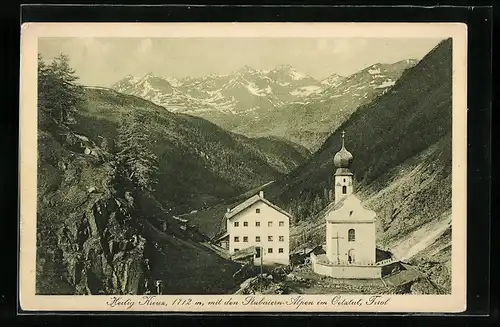 AK Heilig Kreuz im Oetztal, Kirche gegen die Stubaier Alpen