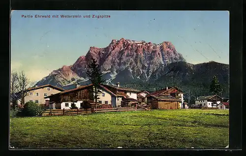 AK Ehrwald, Ortschaft gegen Wetterstein und Zugspitze