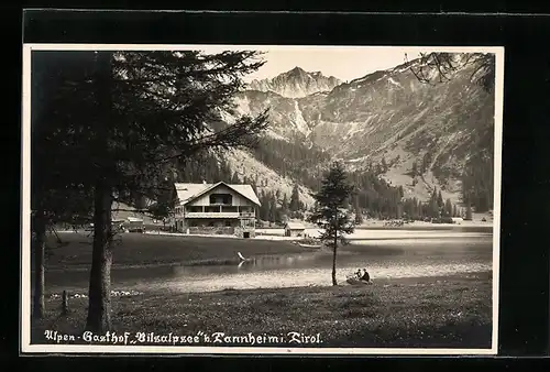 AK Tannheim, Alpen-Gasthof Bilsalpsee gegen die Berge