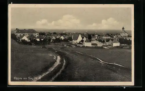 AK Oggau am See, Wegpartie mit Ortschaft