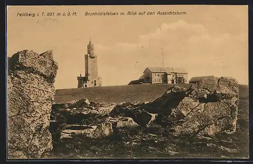 AK Feldberg i. T., Brunhildisfelsen mit Blick auf den Aussichtsturm