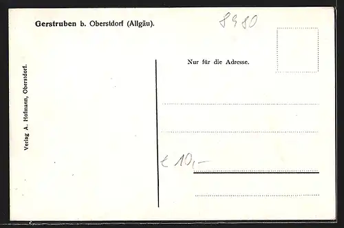 Künstler-AK Gerstruben b. Oberstdorf /Allgäu, Kleine urige Häuser vor den Bergen