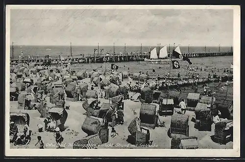 AK Kühlungsborn i. Meckl., Strand mit Seebrücke, n