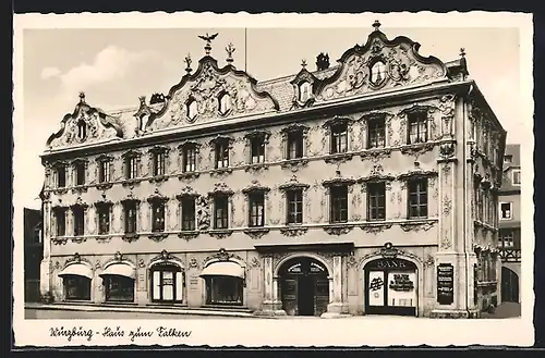 AK Würzburg, Haus zum Falken mit Bank