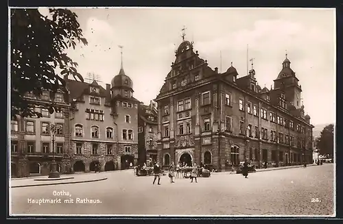 AK Gotha, Hauptmarkt mit Rathaus