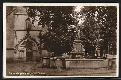 AK Gotha, Margaretenkirche mit Brunnen