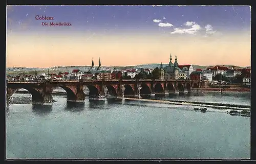 AK Coblenz, Die Moselbrücke, Flusspartie