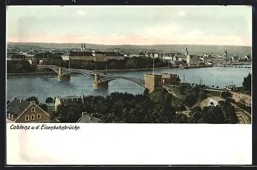 AK Koblenz, Ortsansicht u. d. Eisenbahnbrücke